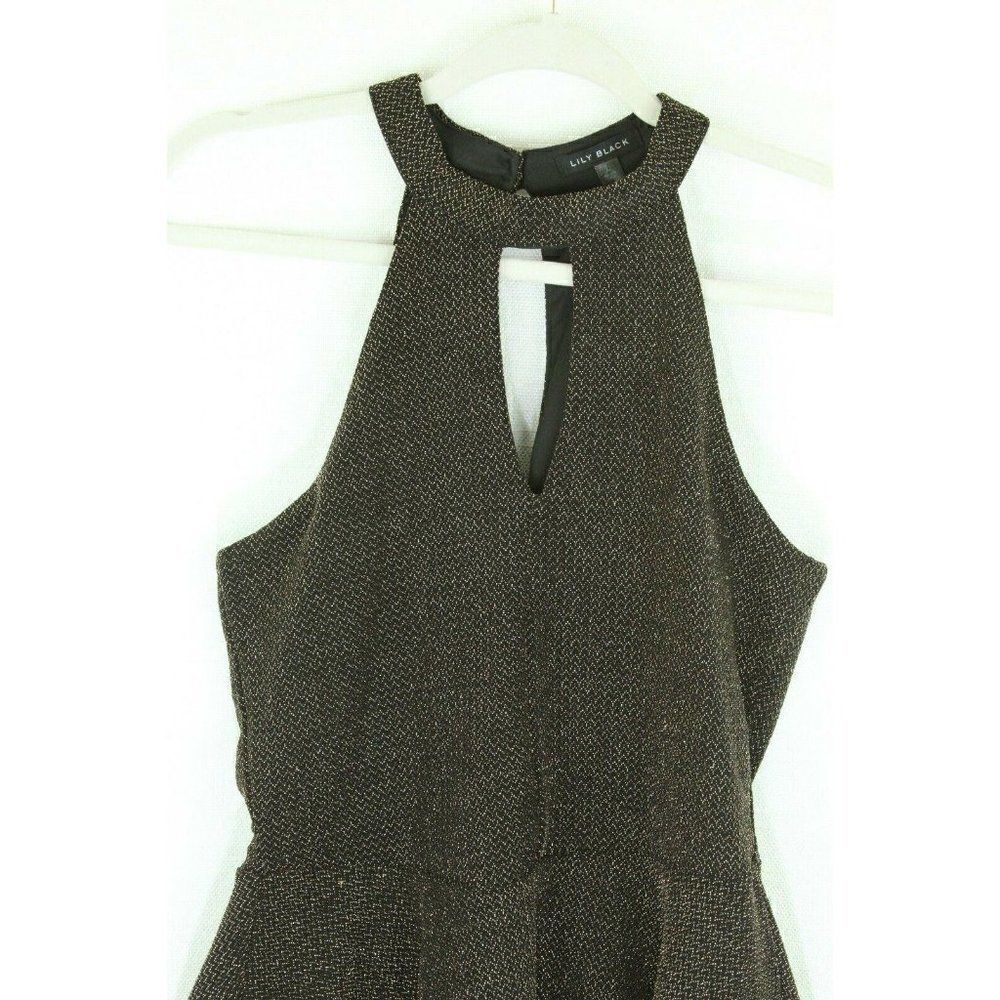 Lily Black Women's Halter Top Metallic Peplum large